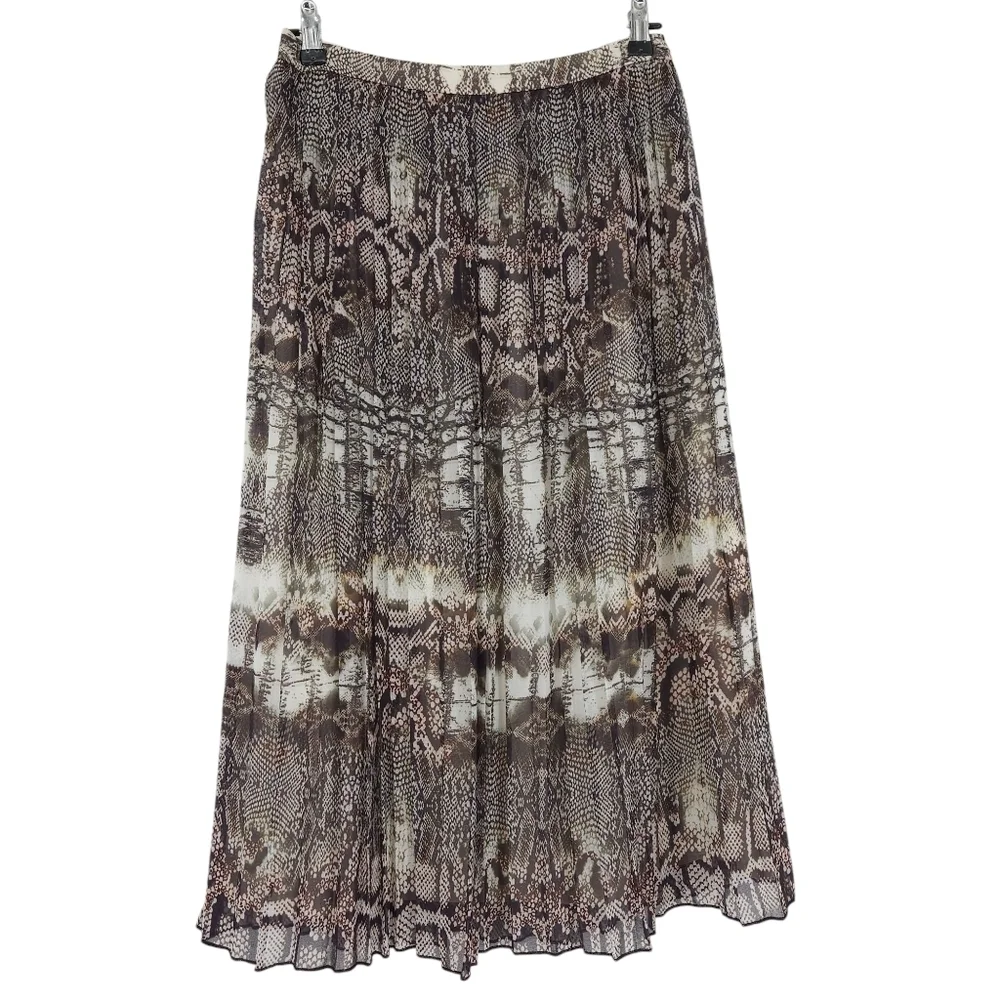 ASOS Midi Pleated Skirt Brown Snake Snakeskin Print Lined Side Zip 6